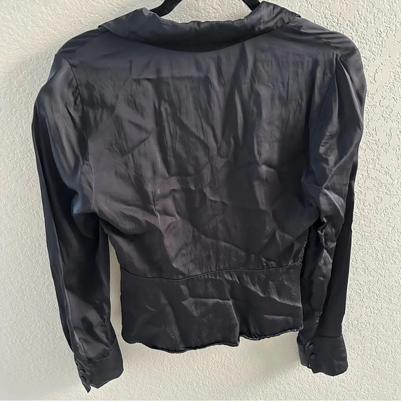 Good American wrap tux silky black collared blouse - Picture 11 of 13